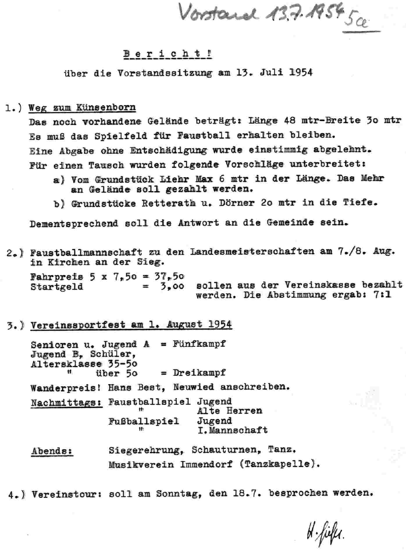 Protokoll Vorstandssitzung 1957