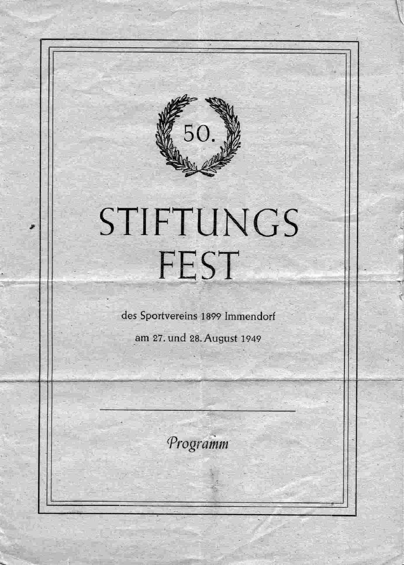 Programm Stiftungsfest 50 Jahre im Jahre 1949 