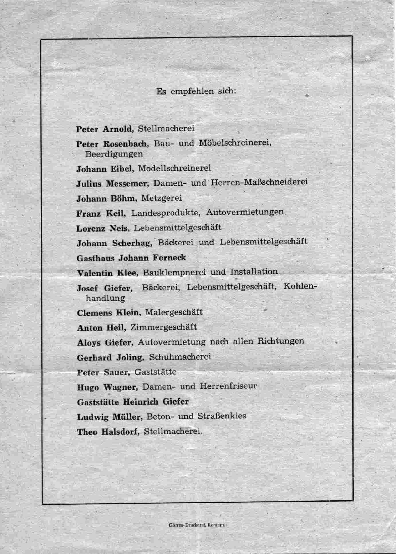 Sponsoren Stiftungsfest 50 Jahre im Jahre 1949 
